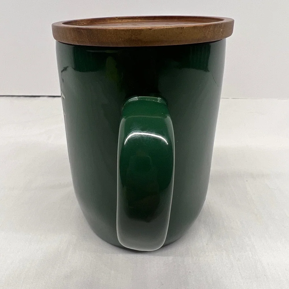 RAE DUNN Green Ceramic Christmas‎ ELF Mug & Wooden Topper Coaster Magenta NEW